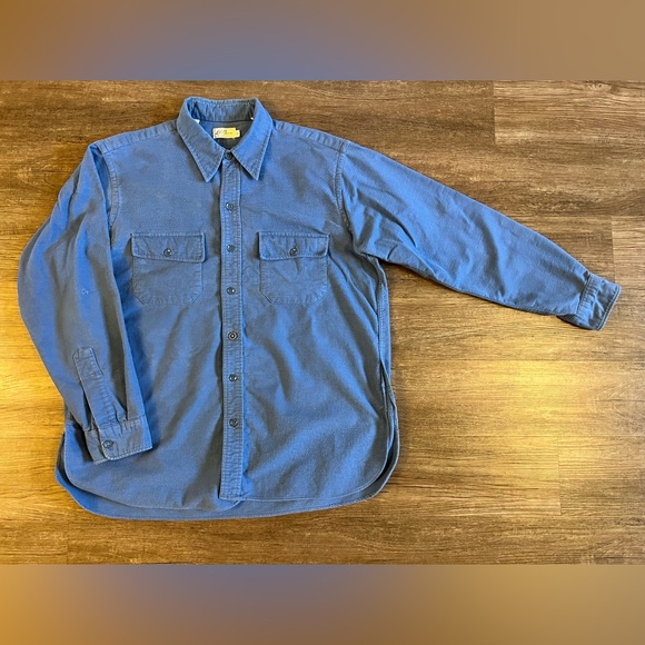 L.L. Bean Other - 1950s LL Bean Cursive Label Blue Cotton Flannel Chamois Button Down A15